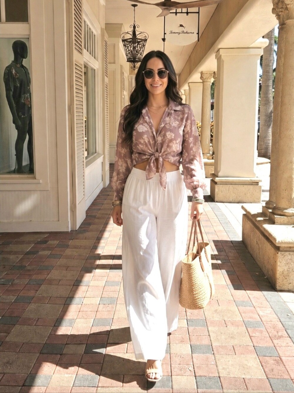 Olivaceous Floral Tie-Front Blouse in Purple and White Floral